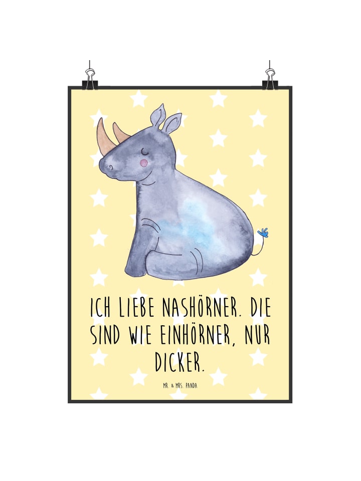 Poster Einhorn Nashorn mit Spruch in Gelb Pastell