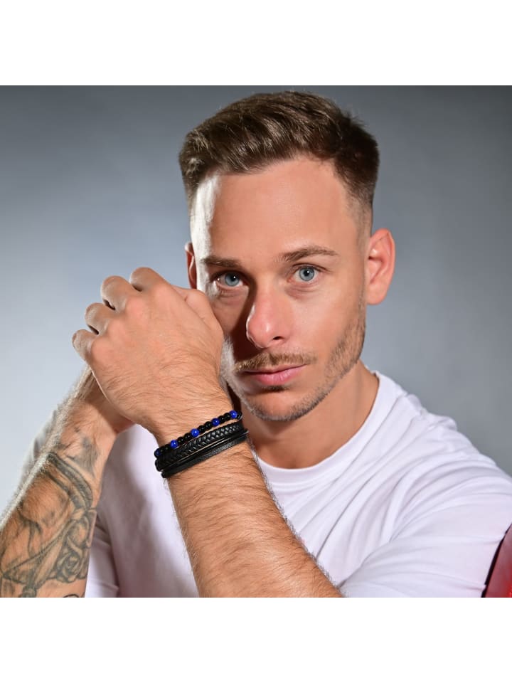 Herren Armband – Lederarmband aus Leder mit Sodalith 23 cm in schwarz