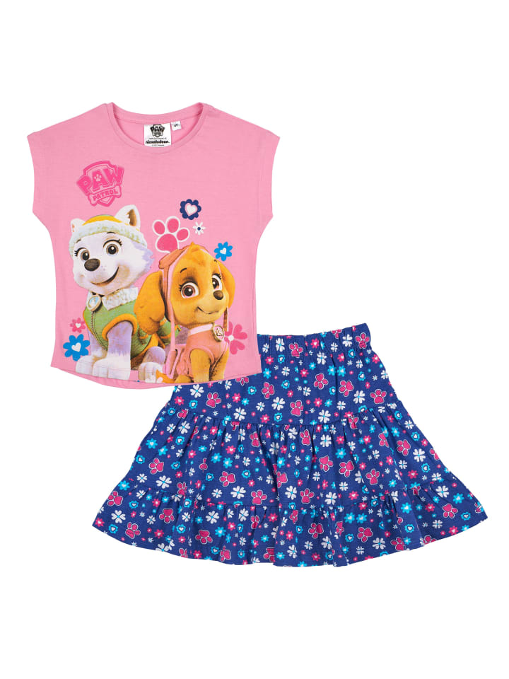 Set mit T-Shirt und Rock mit Skye Motiv in rosa