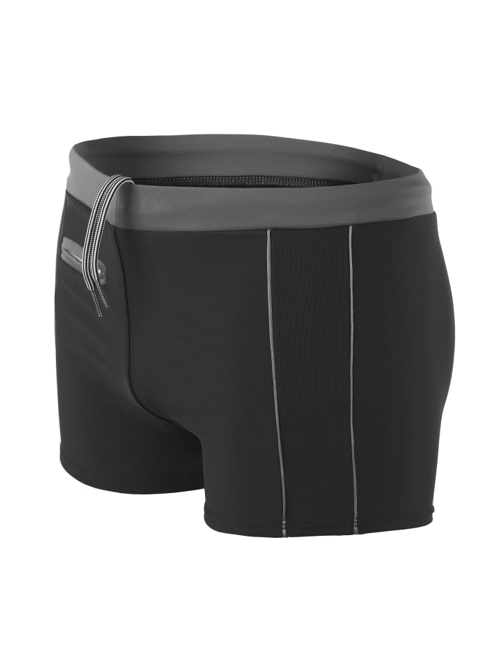 Aquarti Herren Badehose Kurz mit Kontrastpaspel in schwarz/grau