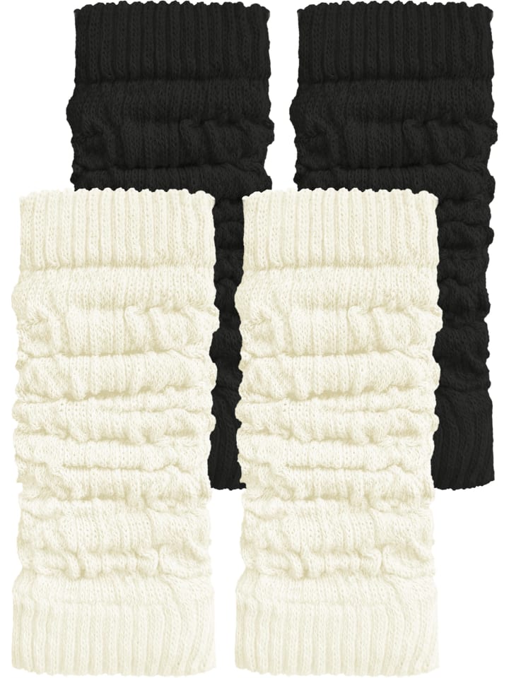 2 Paar Strickstulpen mit wärmender Wolle in Schwarz/Wollweiß