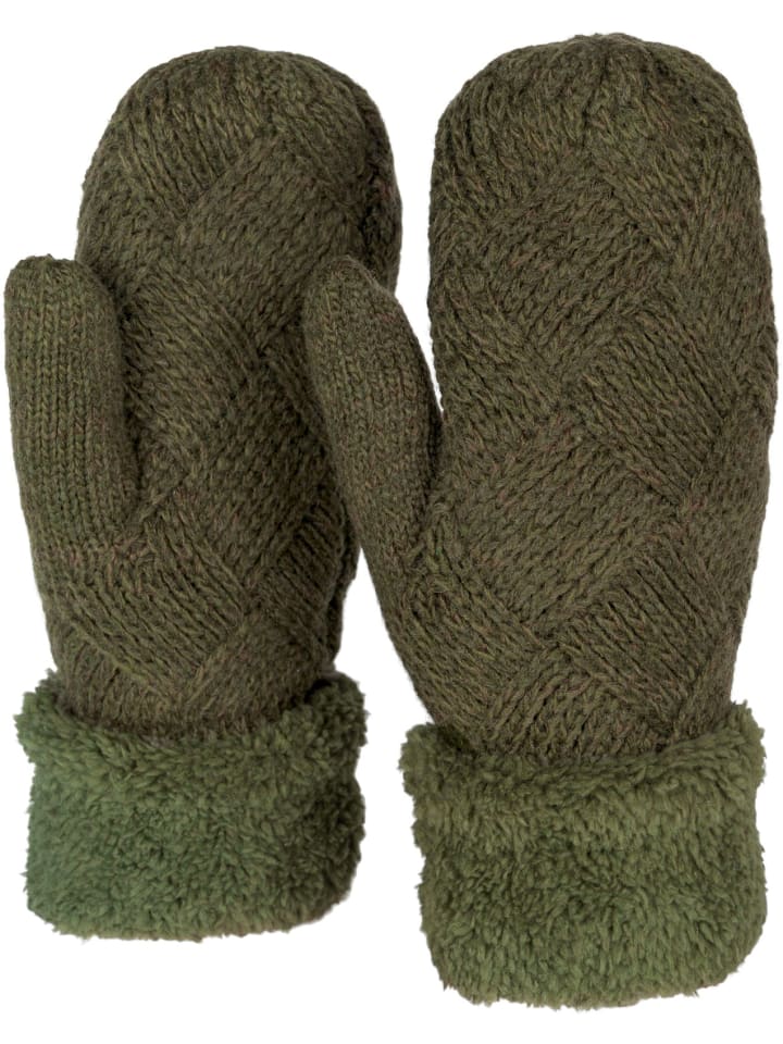 Strick Fäustlinge Handschuhe in Oliv