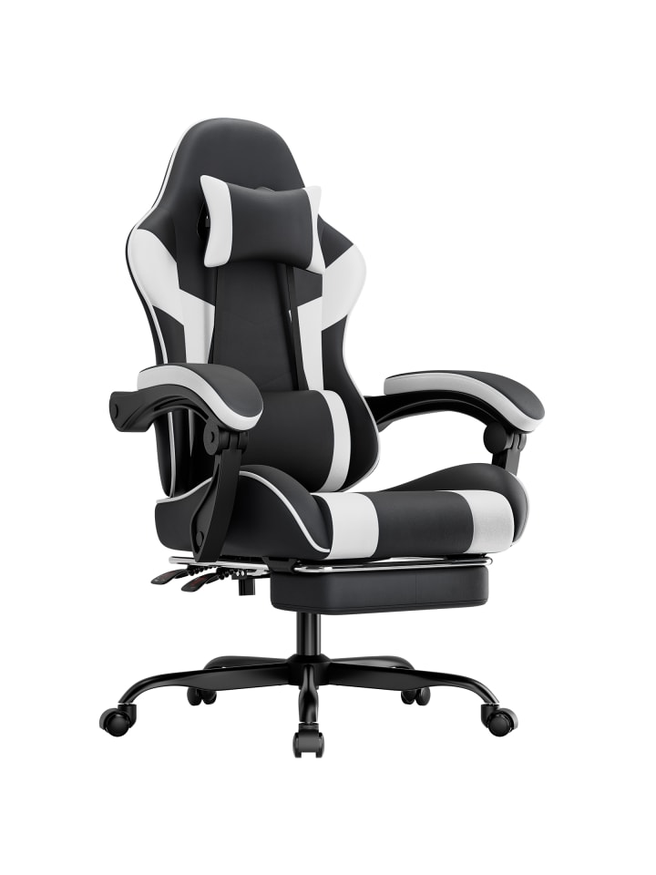 Gaming Stuhl in Rosa Weiß 200 kg mit Lendenstütze Verstellbar