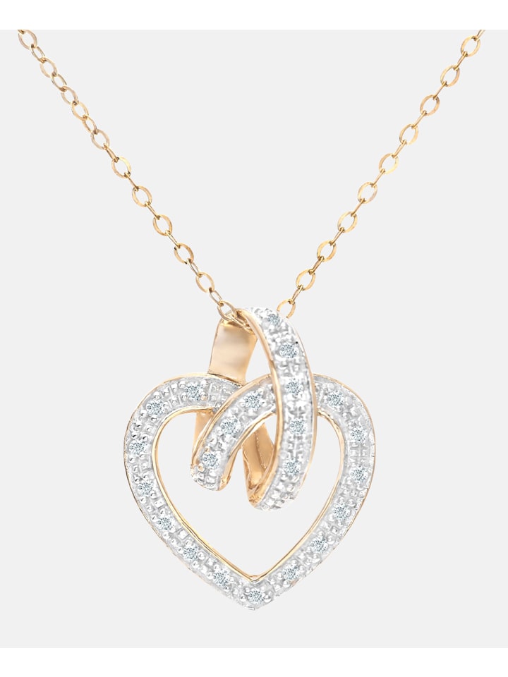 Halskette mit Anhänger aus 375 Gelbgold mit Diamant Herz-Design