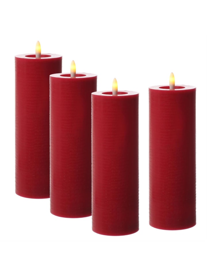4x LED Kerze LINA Echtwachs Rustik-Optik 7x20cm in rot
