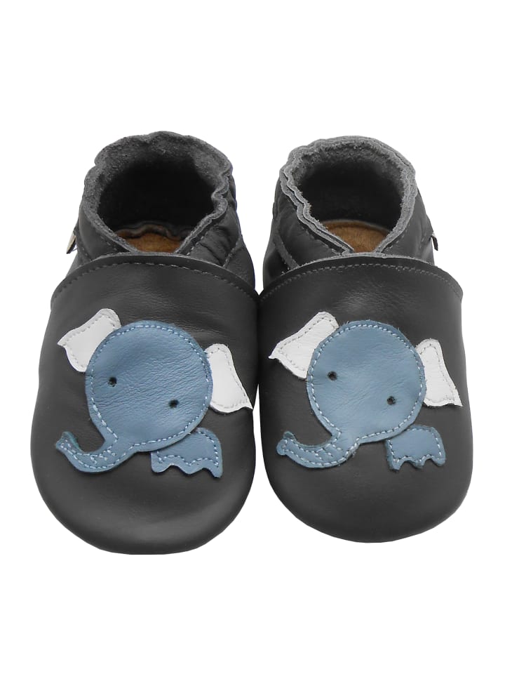 Baby Leder-Krabbelschuhe "Elefant" in Grau