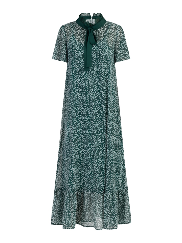 Damen Midikleid Aus Chiffon in Grün Weiss