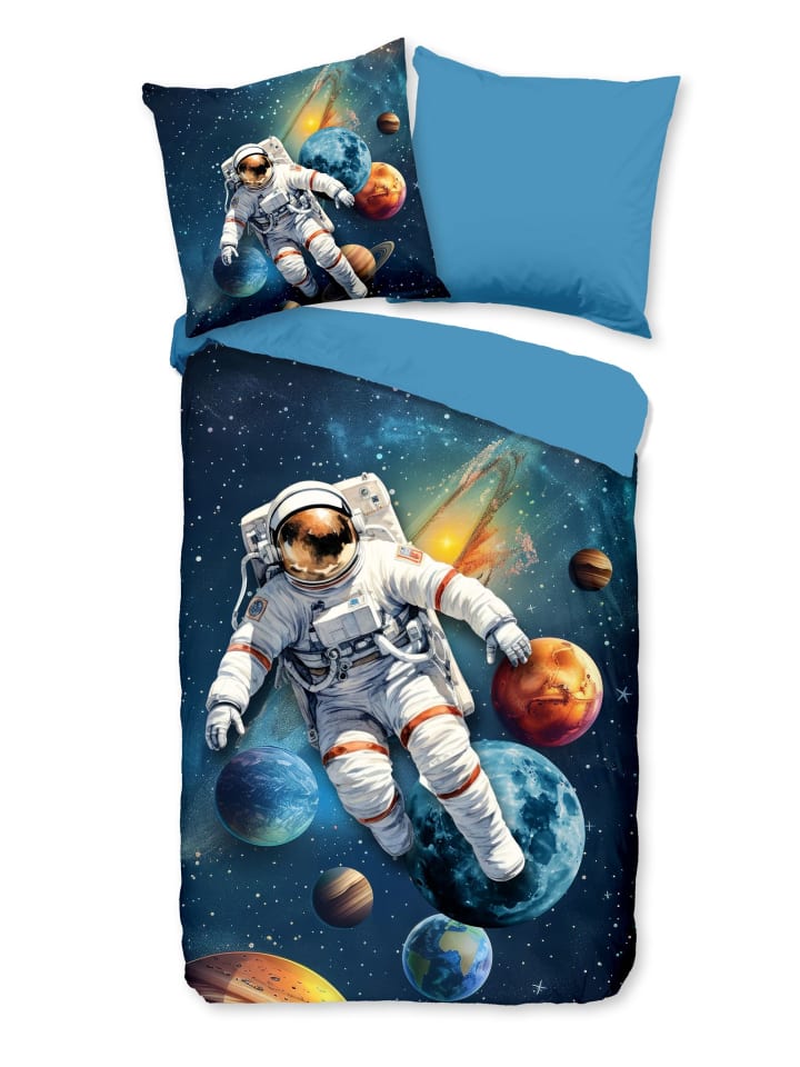 2 tlg. Mikrofaser Bettwäsche 135x200cm  Astronaut Weltenreiser in Bunt