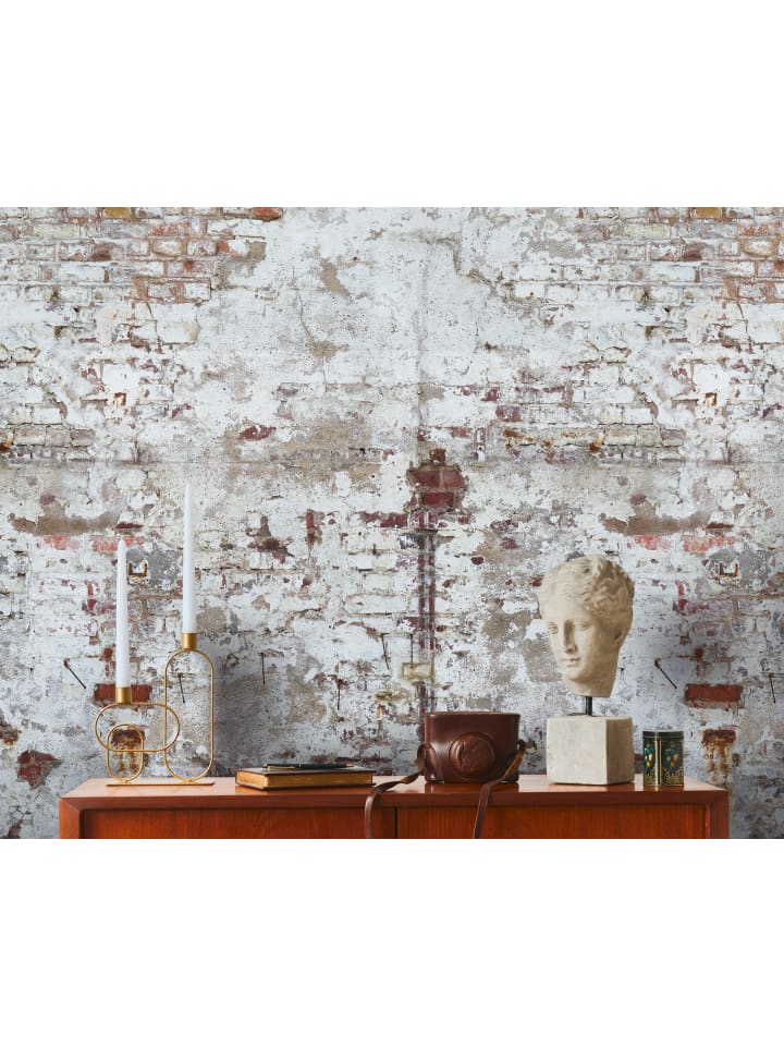 Tapete Industrial Wall in Grau-Rot