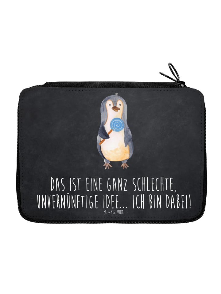 Bleistiftetui Pinguin Lolli mit Spruch in Kreidetafel