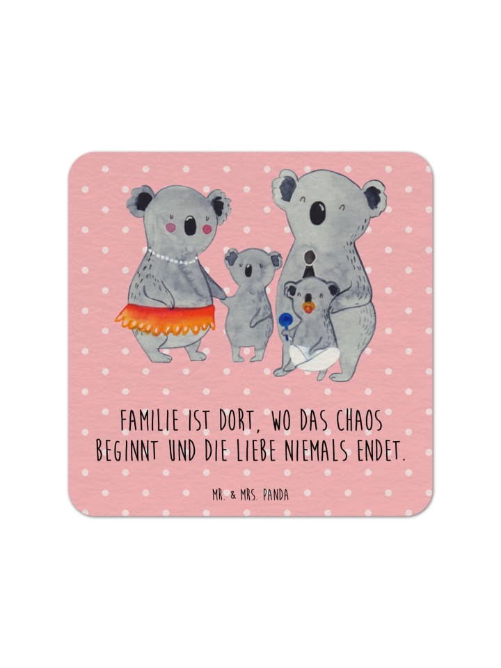 Bierdeckel Koala Familie mit Spruch in Rot Pastell