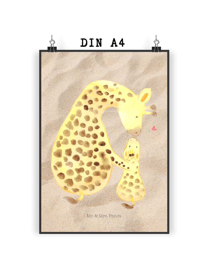 Poster Giraffe Kind ohne Spruch in Sandig
