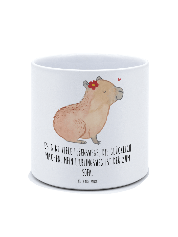 Blumentopf Capybara Blume mit Spruch in Weiß