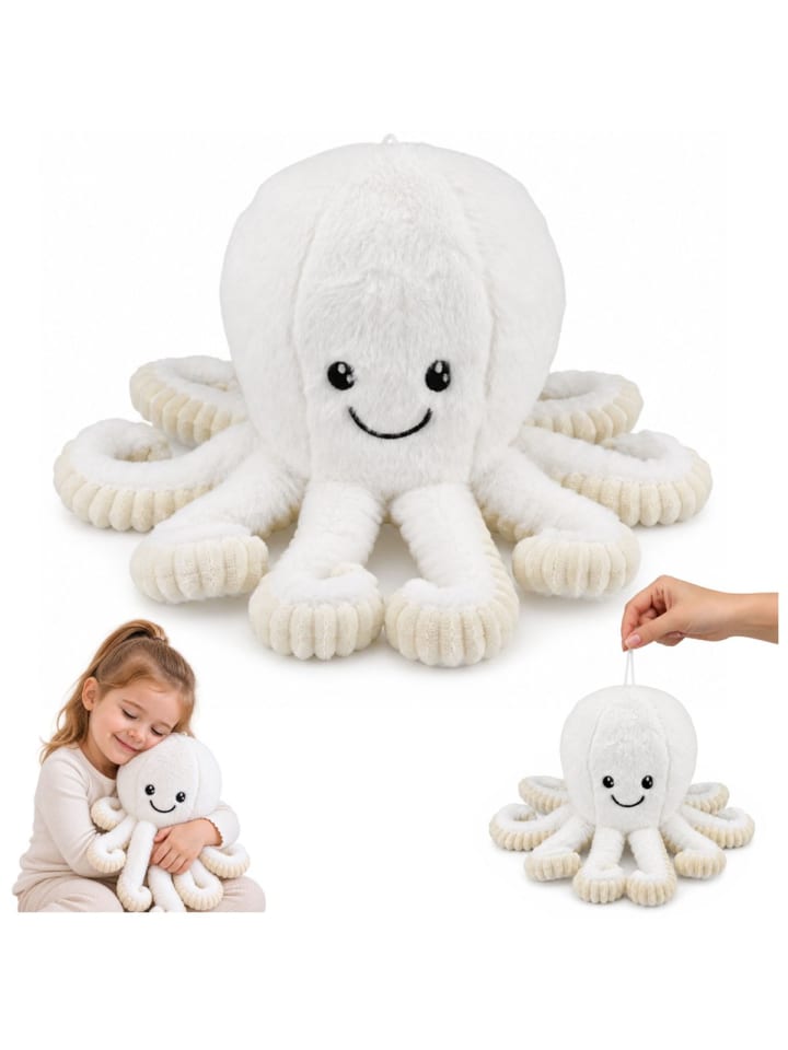 Plüsch-Oktopus, Kuscheltier mit elastischen Tentakeln, weiß, 50 cm