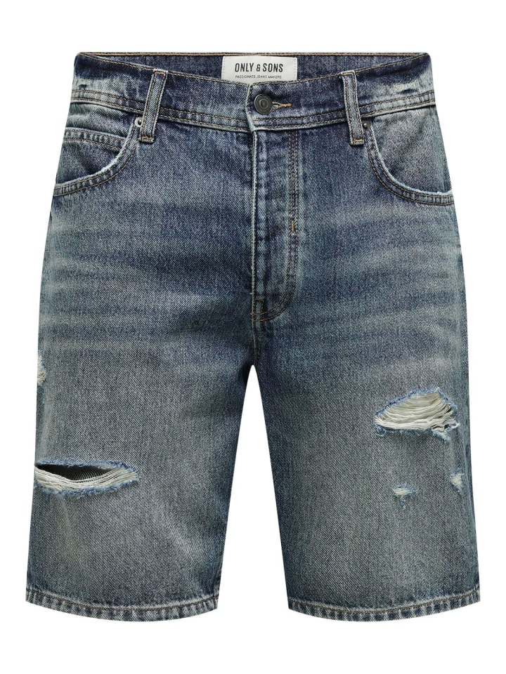Shorts Denim Midi Bermuda Mid Waist Pants in Dunkelblau