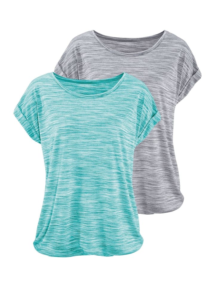Kurzarmshirt in mint-meliert, grau-meliert