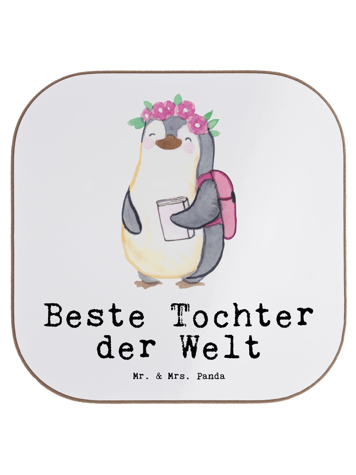 Glas-Untersetzer Pinguin Beste Tochter der Welt... in Weiß