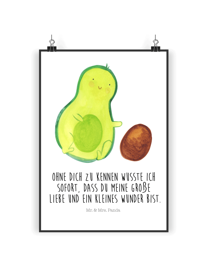 Poster Avocado Kern rollt mit Spruch in Weiß