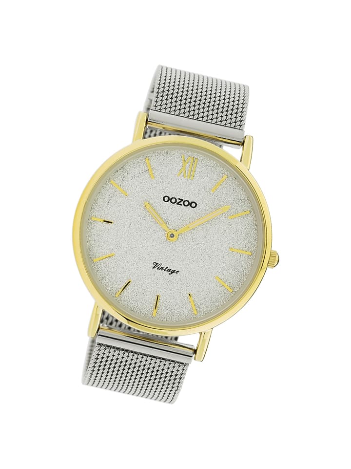 Analog-Armbanduhr Oozoo Vintage Series silber groß (ca. 40mm)