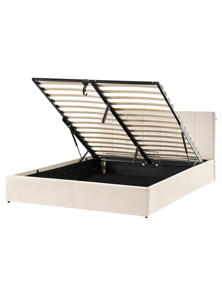 2-tlg Doppelbett DREUX in Beige/Schwarz