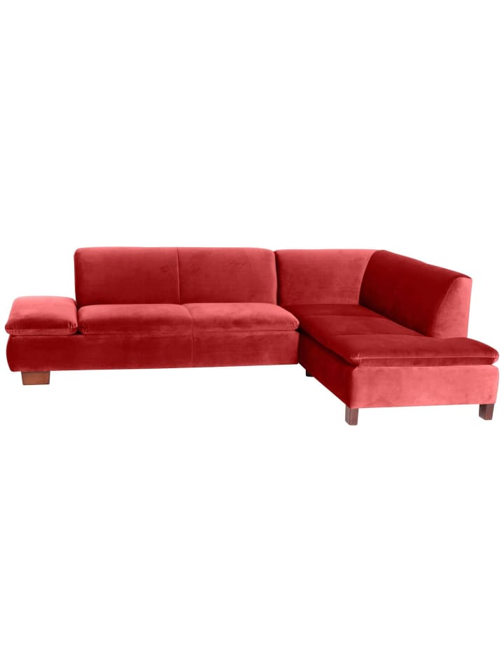 ECKSOFA mit Ottomane rechts Kaye Samtvelours Buche nussbaum/ziegel