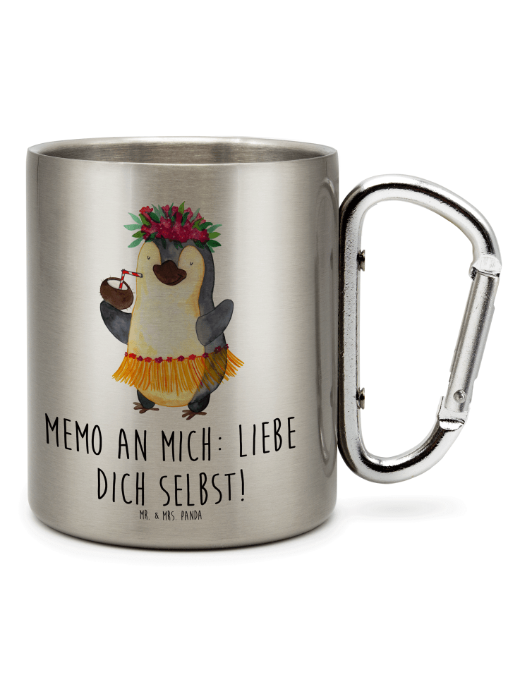 Thermobecher Pinguin Kokosnuss mit Spruch in Silber
