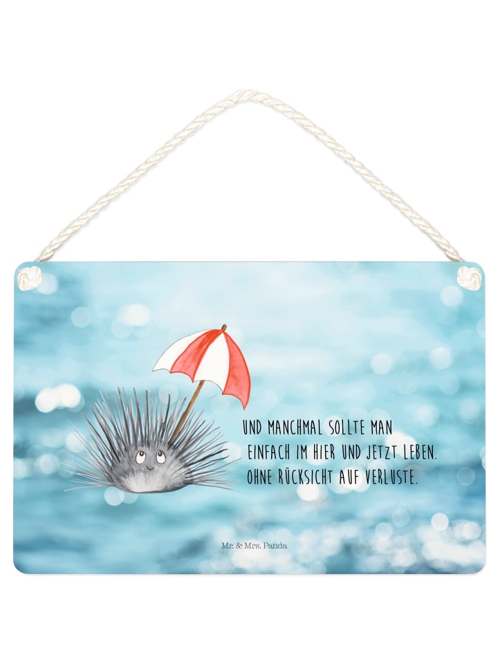 Schild Seeigel mit Spruch in OZeichenanblue
