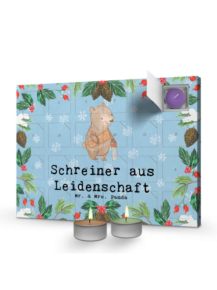 Adventskalender Schreiner Leidenschaft mit Spruch in Eisblau