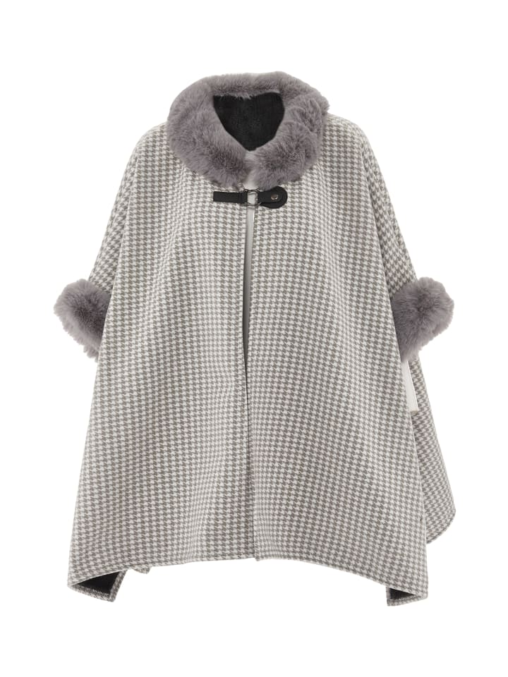 Damen Poncho in Wollweiss Grau