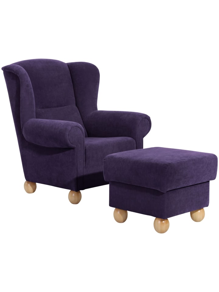 OHRENBACKENSESSEL Kasha Bezug Veloursstoff Buche natur / violett
