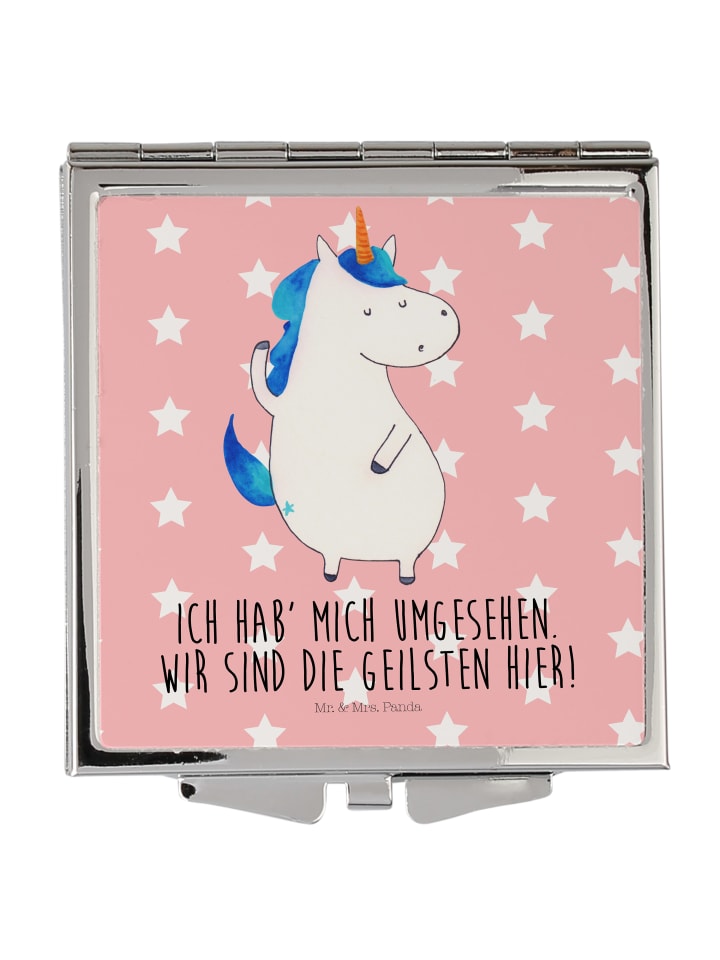 Kleiner Spiegel Einhorn Mann mit Spruch in Rot Pastell