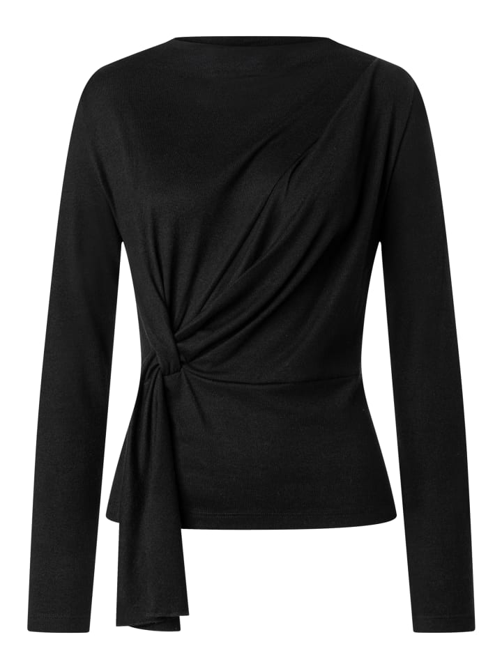 softes, asymmetrisches Langarmshirt, Knot-Detail in black