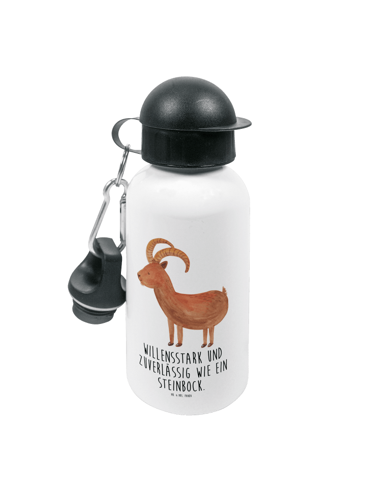 Trinkflasche Sternzeichen Steinbock mit Spruch in Weiß