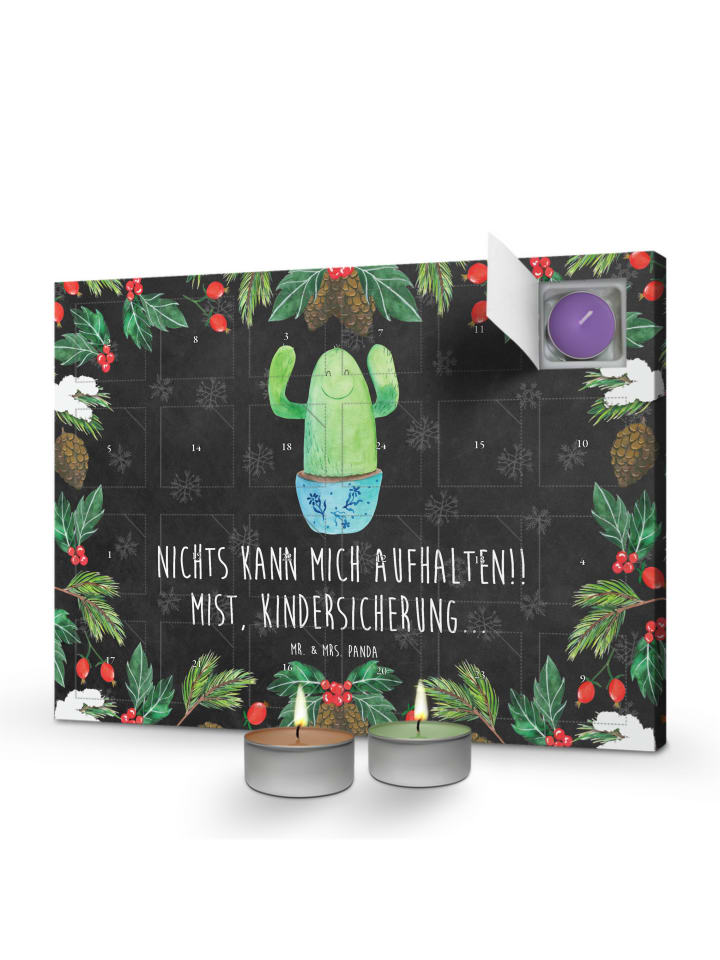 Adventskalender Kaktus Happy mit Spruch in Kreidetafel