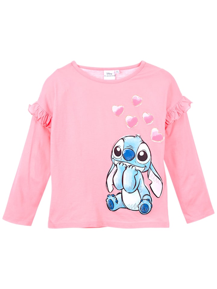 Langarmshirt Disney Stitch mit Glitzer in Pink