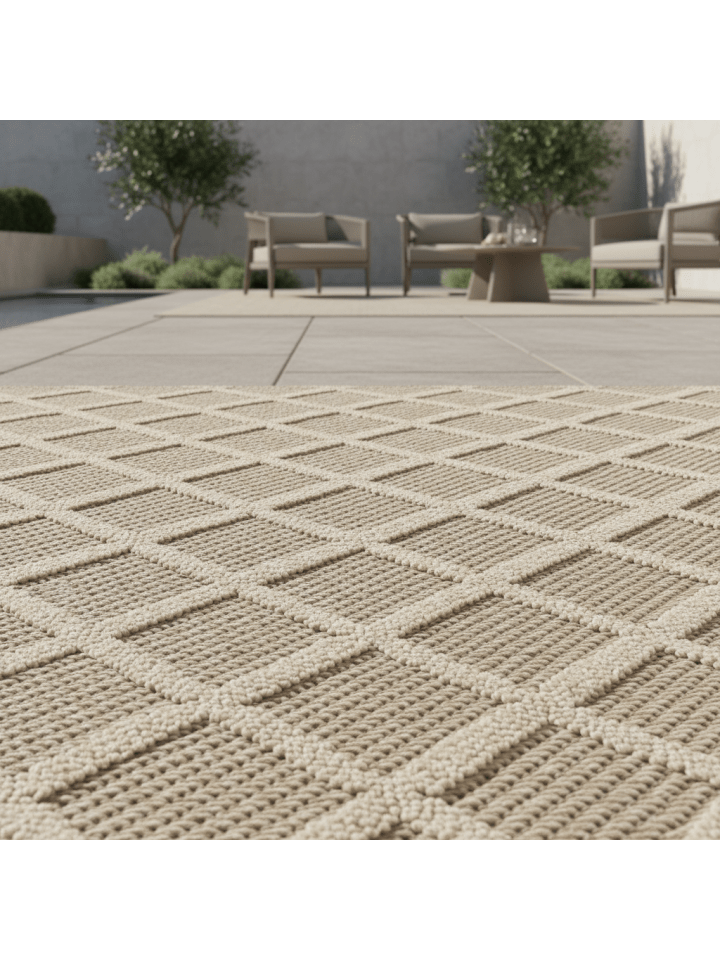 Teppich Outdoor Waschbar Raute IMST Strapazierfähig OEKO-TEX Balkon in Beige