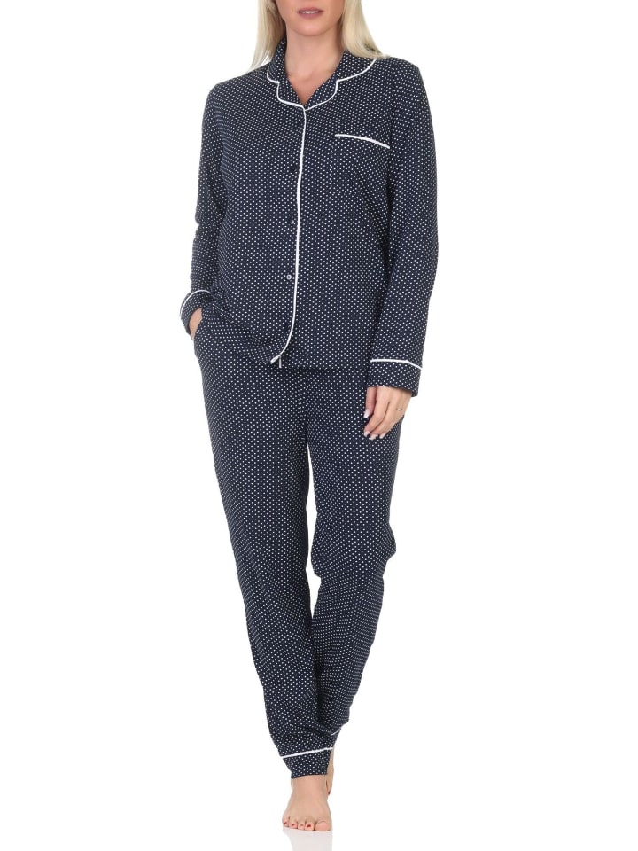 Langarm Schlafanzug Pyjama Klassische Optik in Allover