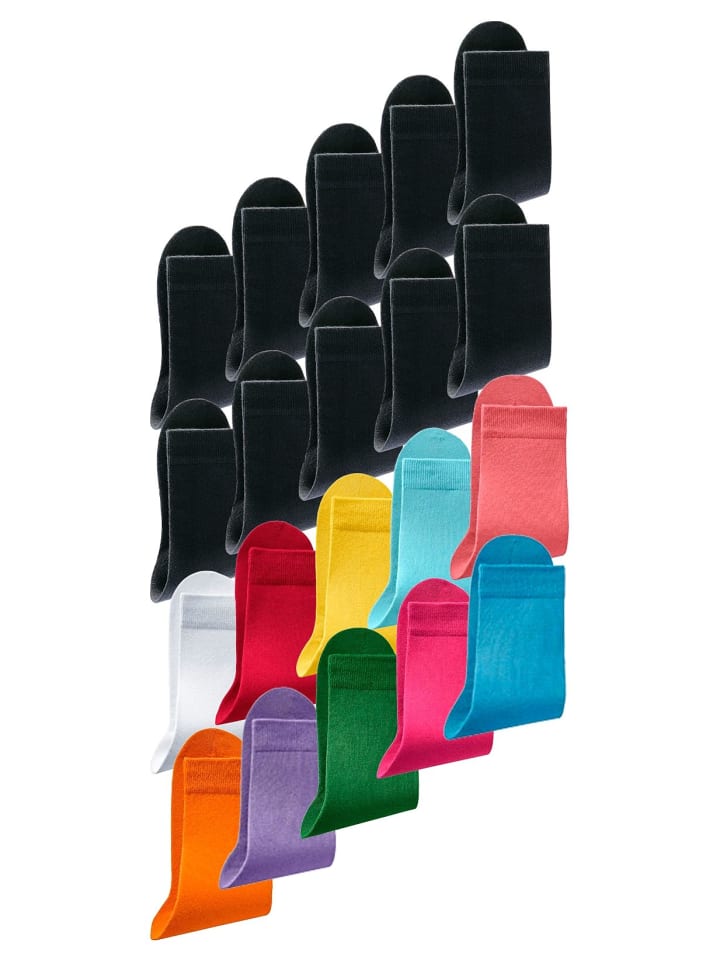 Basicsocken in 10x bunt, 10x schwarz