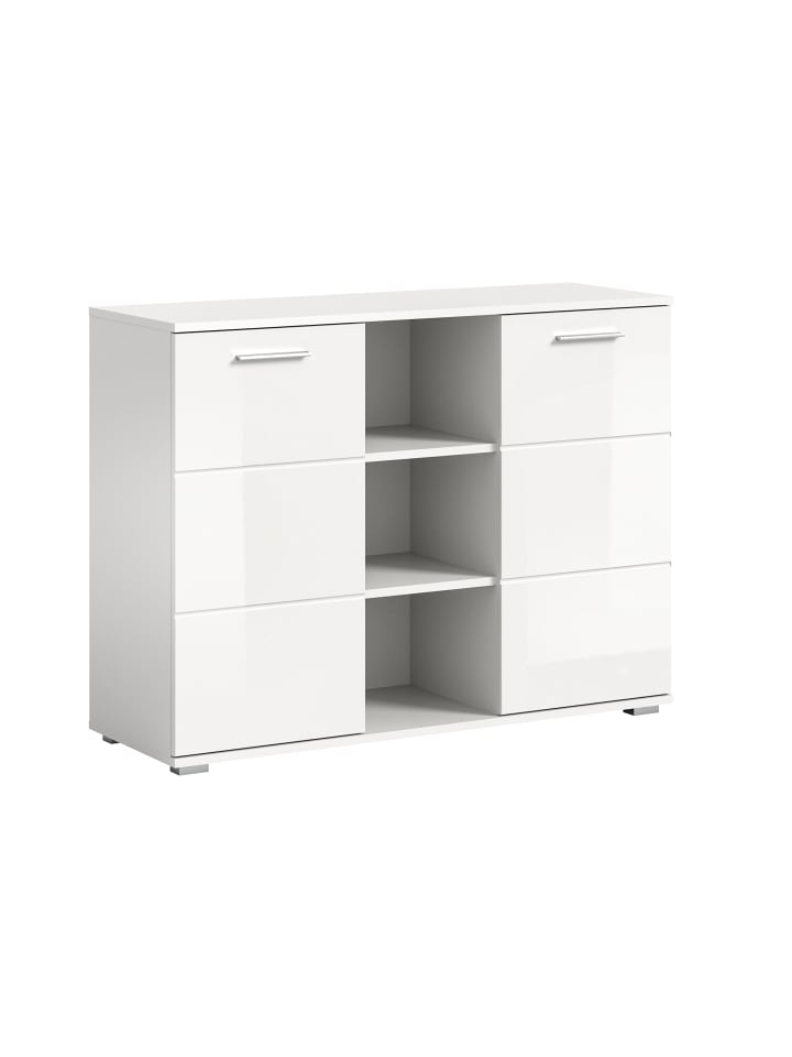 Kommode (B/H/T: 110x83x37 cm) in weiß und weiß Hochglanz