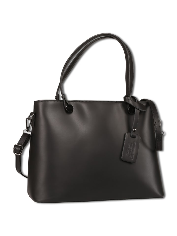 Toscanto Schultertasche Leder schwarz ca. 37cm