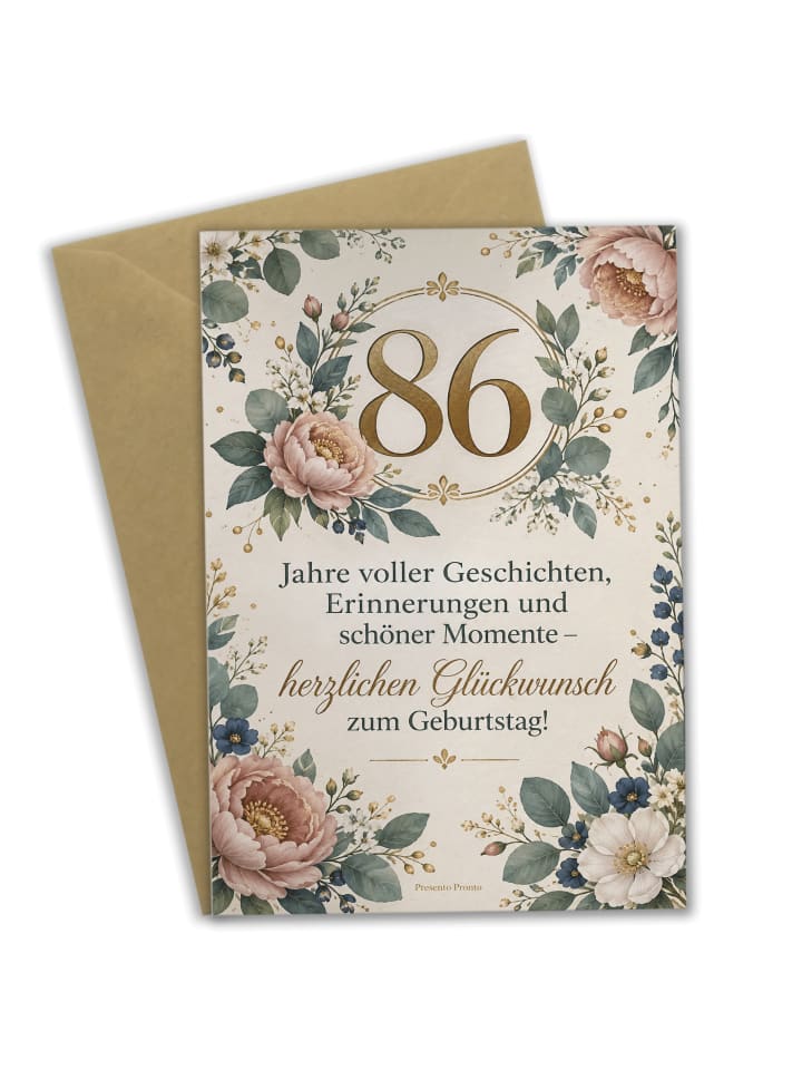 Geburtstagskarte 86. Geburtstag Blume elegant D... in Weiß
