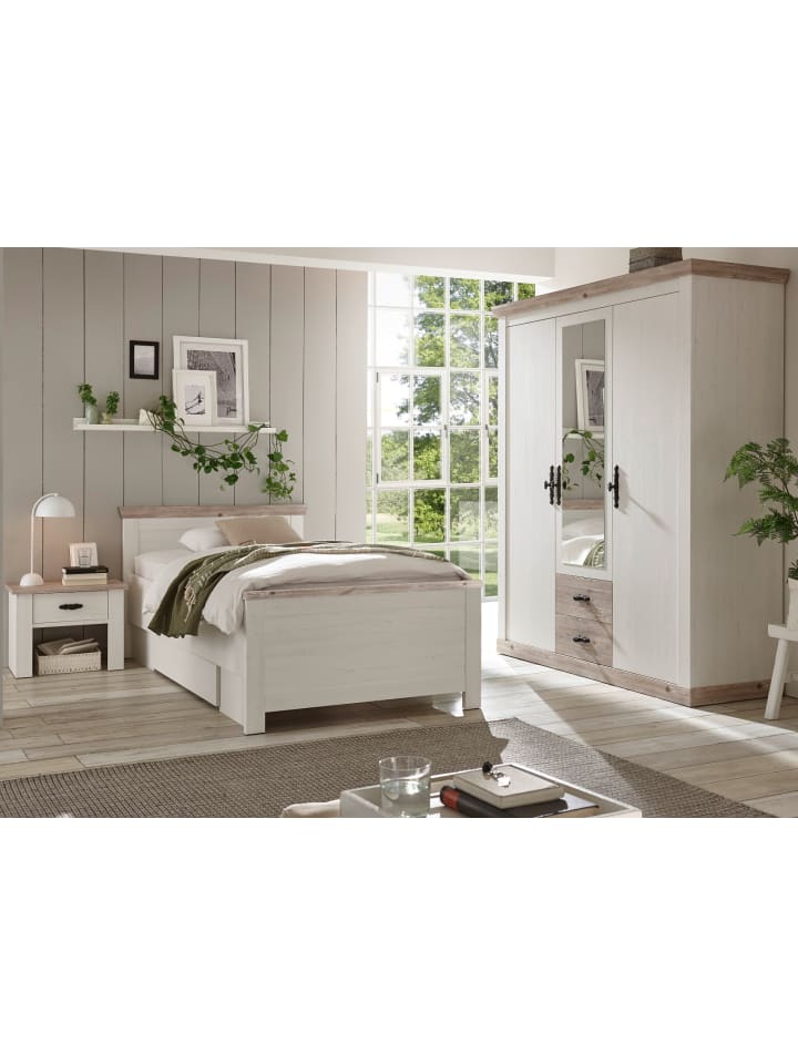 Schlafzimmer-Set Pinie weiß, Oslo Pinie, Komplettset in Landhaus-Stil
