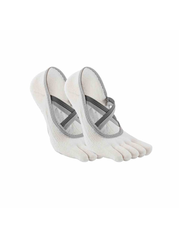 2er-Pack Yoga-/Pilates-Zehensocken – zweifarbiges Doppel-X-Cross-Band in Weiß