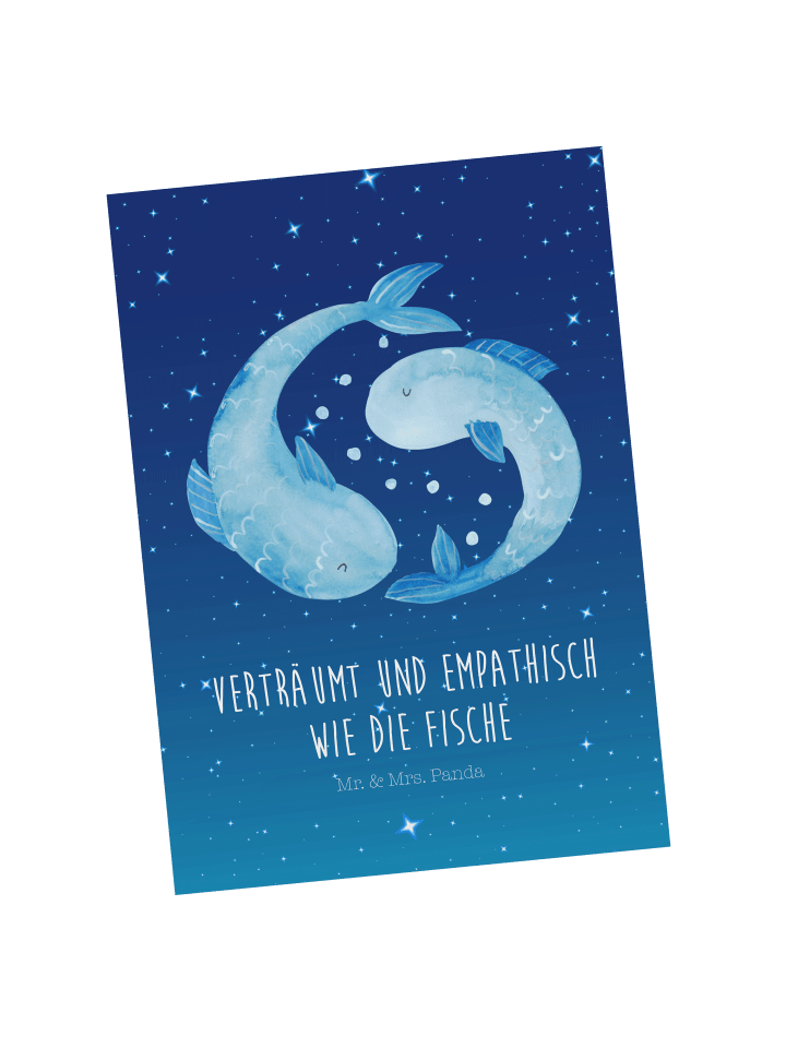 Grußkarte Sternzeichen Fische mit Spruch in Sternenhimmel Blau