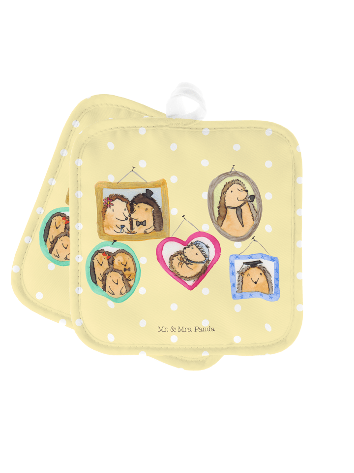 2er Set Topflappen  Igel Familie ohne Spruch in Gelb Pastell