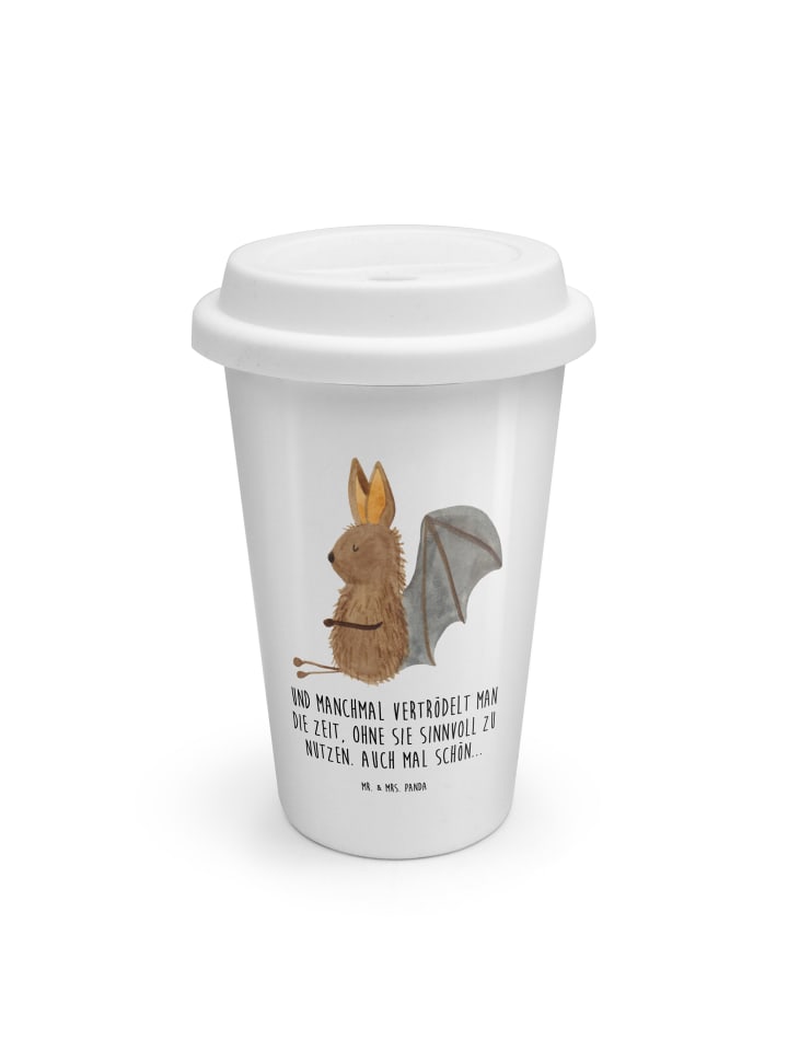 Thermobecher Fledermaus Sitzen mit Spruch in Weiß