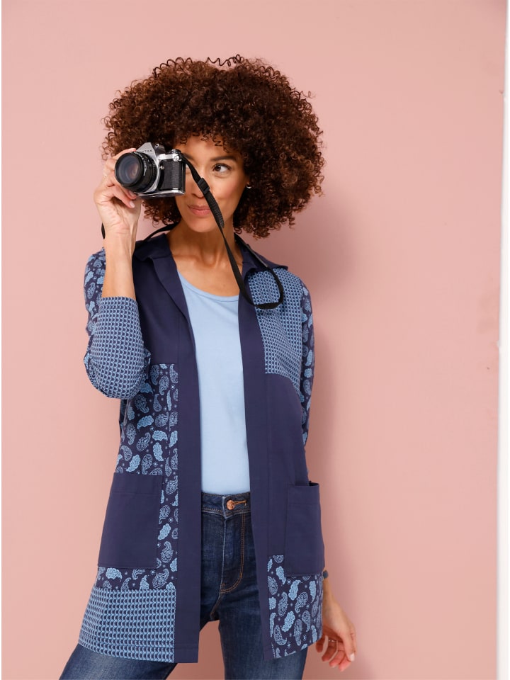 Long-Shirtjacke in marine-mittelblau-bedruckt