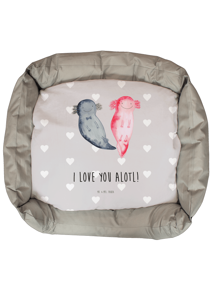 Katzenbett Axolotl Liebe mit Spruch in Grau Pastell