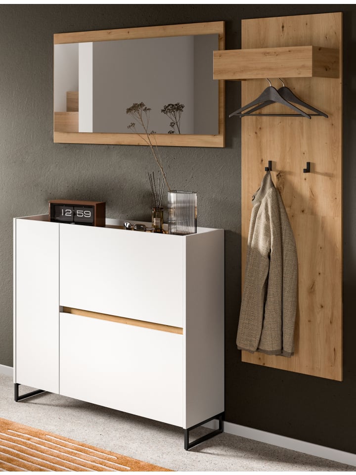 Garderobe-Set weiß und Artisan Eiche, Garderobe 3-teilig, 175 cm, Soft-Close