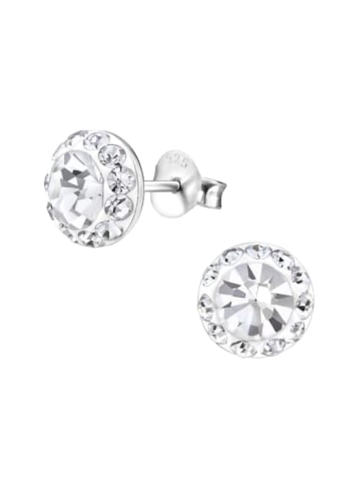 Ohrstecker GEO Kristall rund weiß in 925 Sterling Silber, 2-tlg.